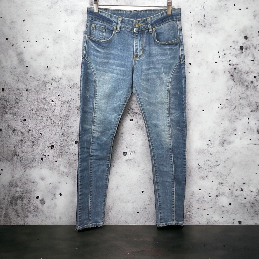 My Manufacture Queen (Asian Fashion) Panelled Slim Leg Midrise Jeans Size 4-6